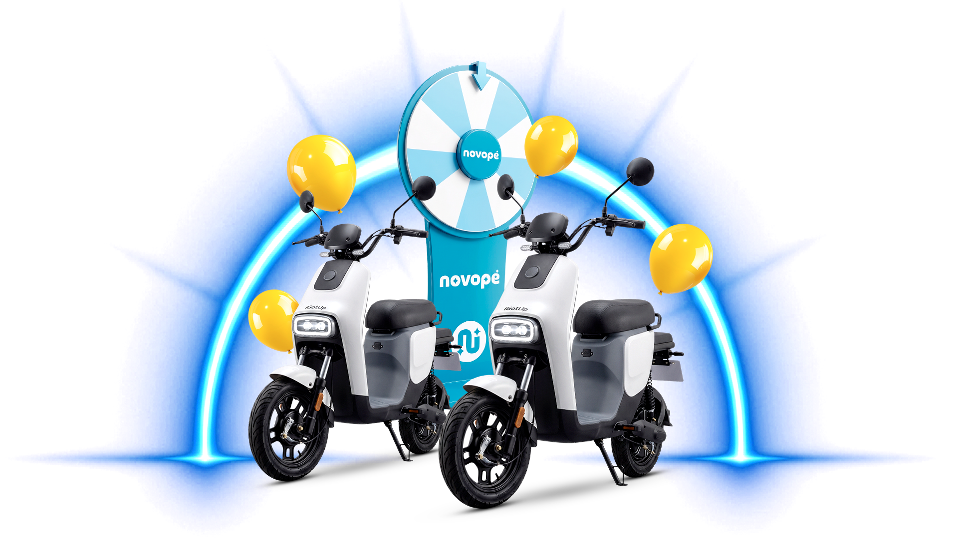 Motos elétricas Novopé com roleta de prêmios